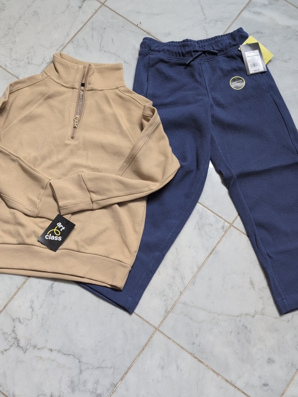 Art Class Kids Blue Pants And Tan Half Zip. Unisex. Size S(6/7) NWT